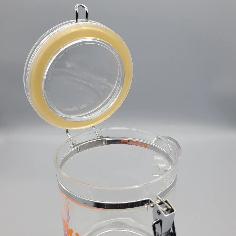 Vintage Dunkin Donuts Clear‎ Coffee Canister w Scoop, Holder, Locking Lid